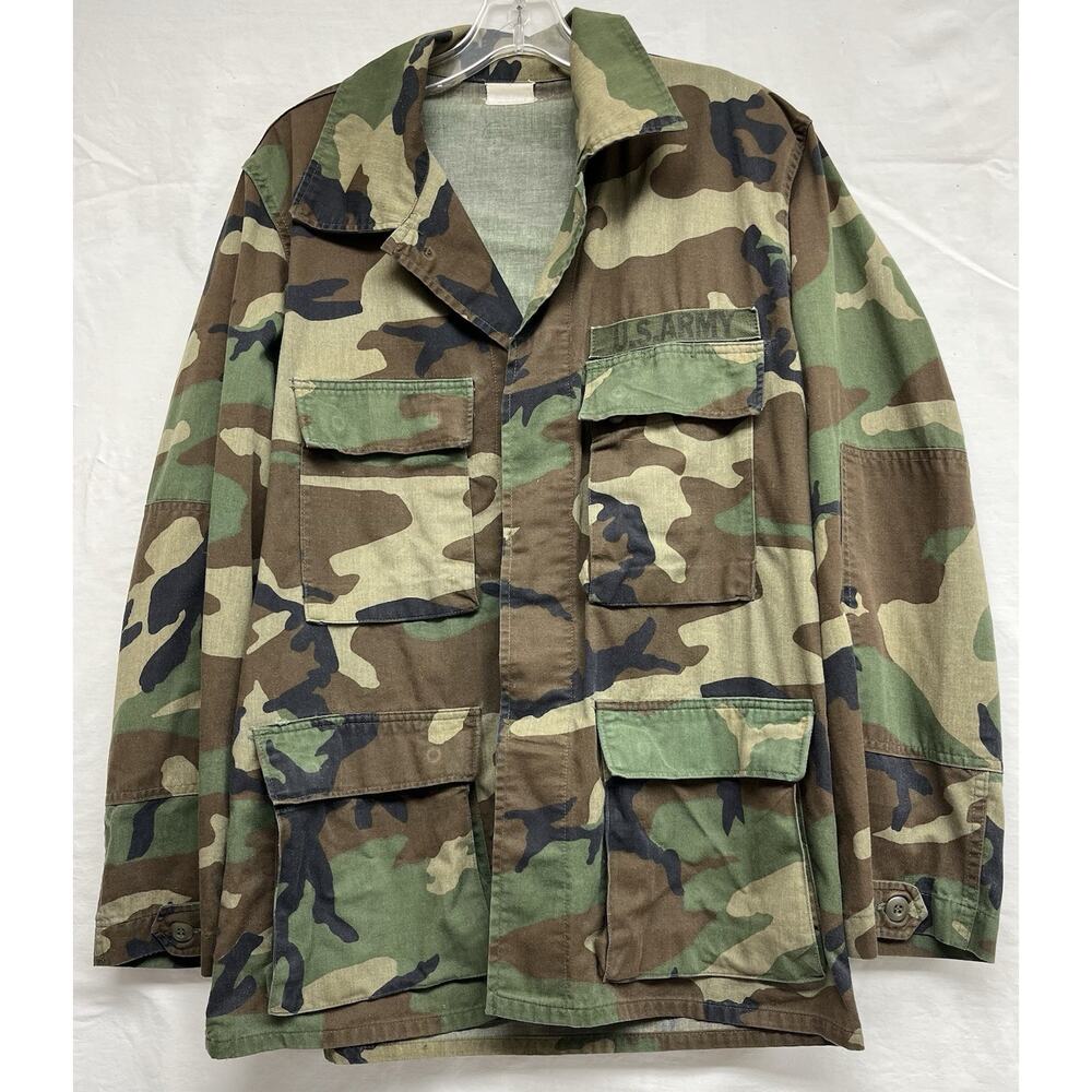Vintage 80s U.S. Army Woodland Camo BDU Field Coat - Medium Regular/Heavy Twill